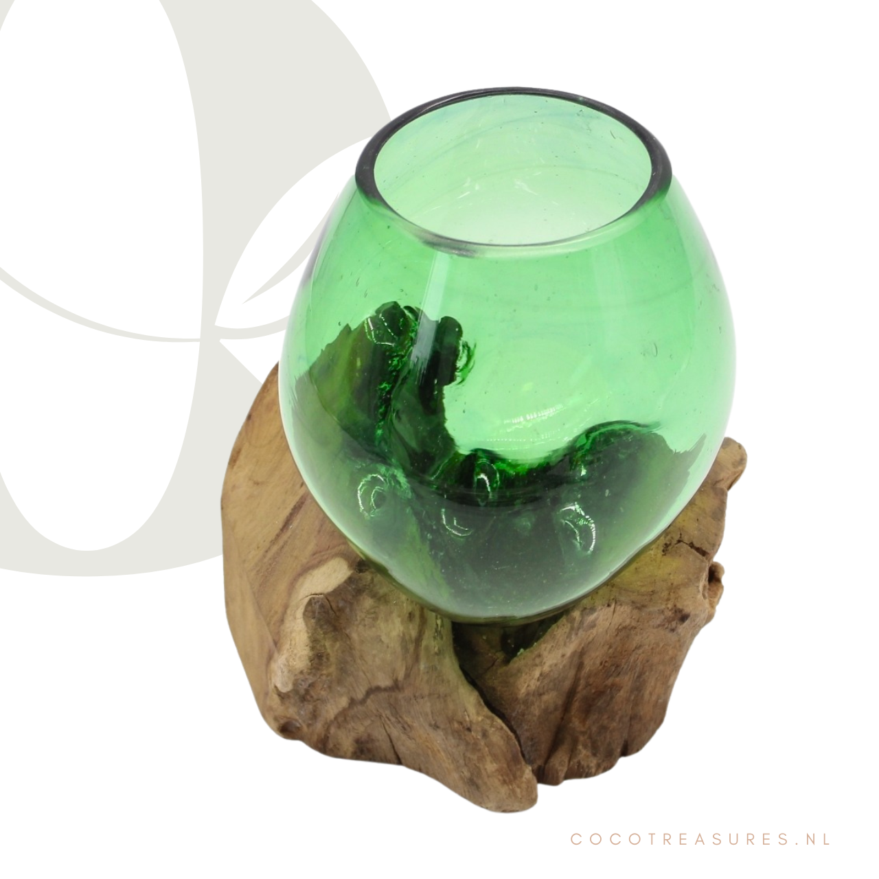 Groen vaasje op hout | rond