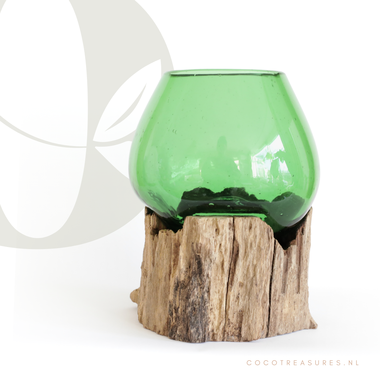 Groen vaasje op hout | rond