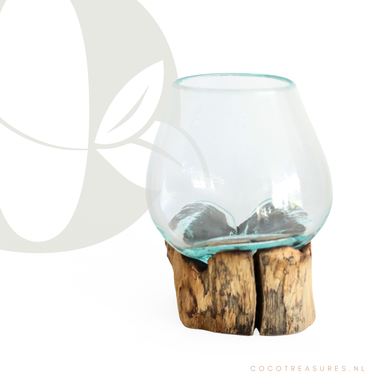 Blauw vaasje op hout | rond